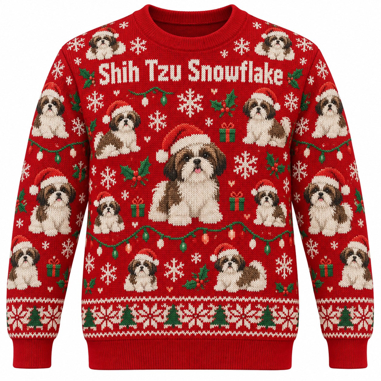 [popular-sweater:PX-05-17:front] Shih Tzu Snowflake Ugly Christmas Sweatshirt - Front view