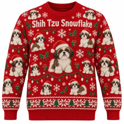 [popular-sweater:PX-05-17:front] Shih Tzu Snowflake Ugly Christmas Sweatshirt - Front view