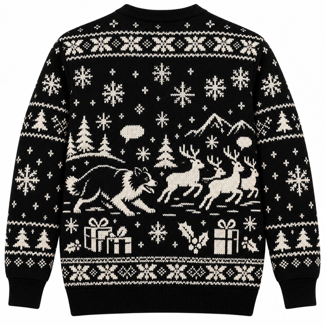 [popular-sweater:PX-05-18:back] Border Collie Herding Reindeer Ugly Christmas Sweatshirt - Back view