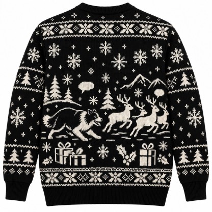 [popular-sweater:PX-05-18:back] Border Collie Herding Reindeer Ugly Christmas Sweatshirt - Back view
