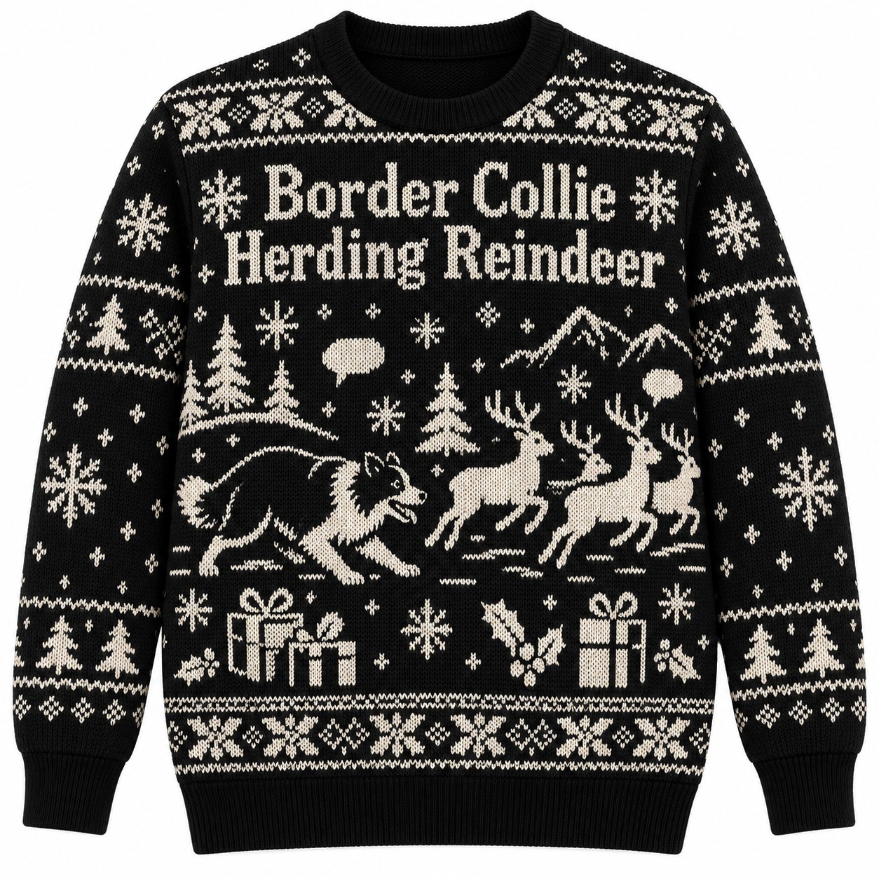 [popular-sweater:PX-05-18:front] Border Collie Herding Reindeer Ugly Christmas Sweatshirt - Front view