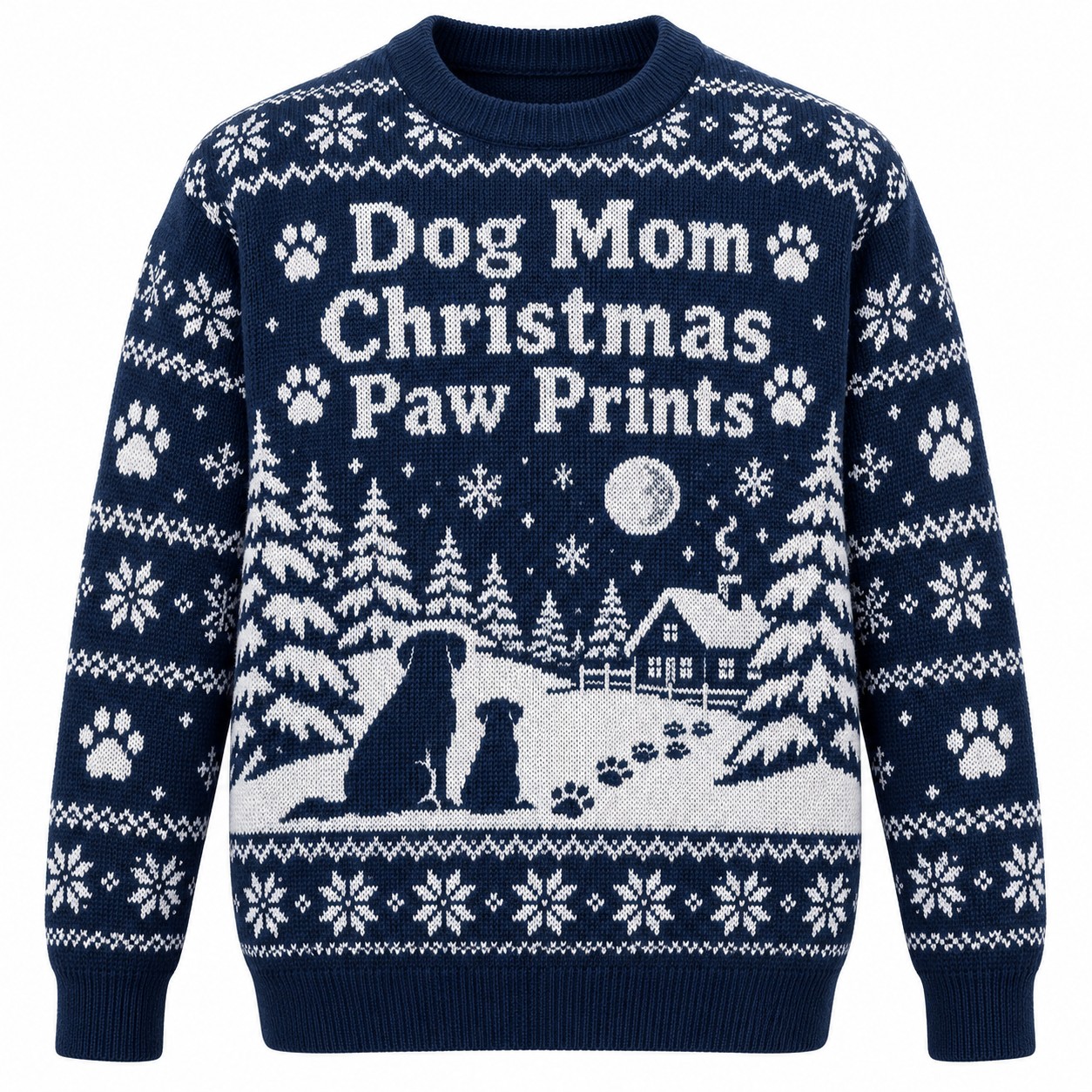 [popular-sweater:PX-05-19:front] Dog Mom Christmas Paw Prints Ugly Christmas Sweatshirt - Front view