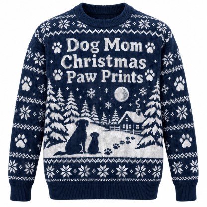 [popular-sweater:PX-05-19:front] Dog Mom Christmas Paw Prints Ugly Christmas Sweatshirt - Front view