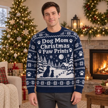 [popular-sweater:PX-05-19:male] Dog Mom Christmas Paw Prints Ugly Christmas Sweatshirt - Male view
