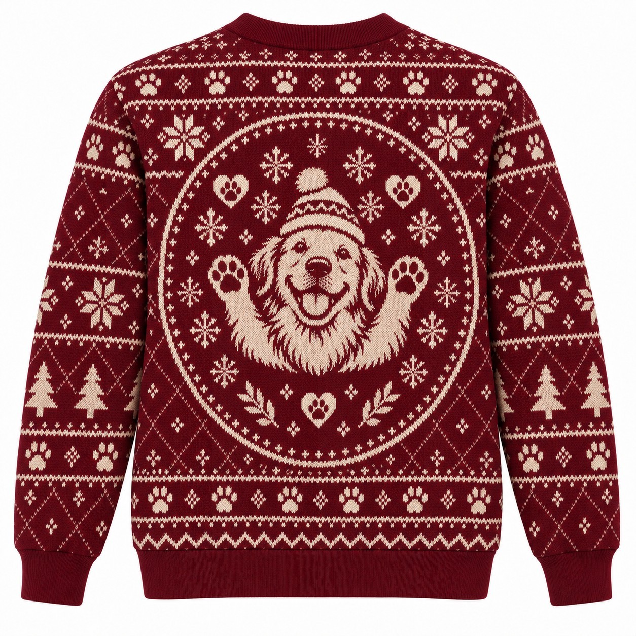 [popular-sweater:PX-05-20:back] Paws Up For Christmas Dog Lover Ugly Christmas Sweatshirt - Back view