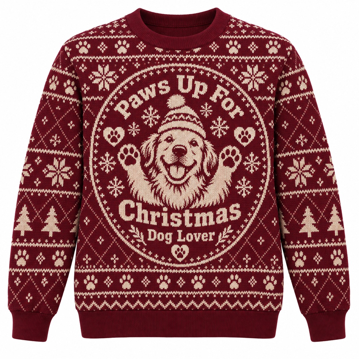 [popular-sweater:PX-05-20:front] Paws Up For Christmas Dog Lover Ugly Christmas Sweatshirt - Front view