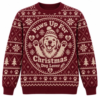 [popular-sweater:PX-05-20:front] Paws Up For Christmas Dog Lover Ugly Christmas Sweatshirt - Front view