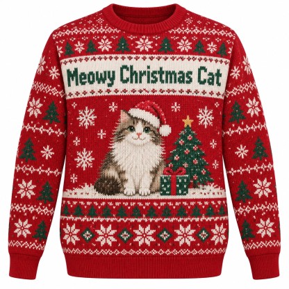 [popular-sweater:PX-06-01:front] Meowy Christmas Cat Ugly Christmas Sweatshirt - Front view