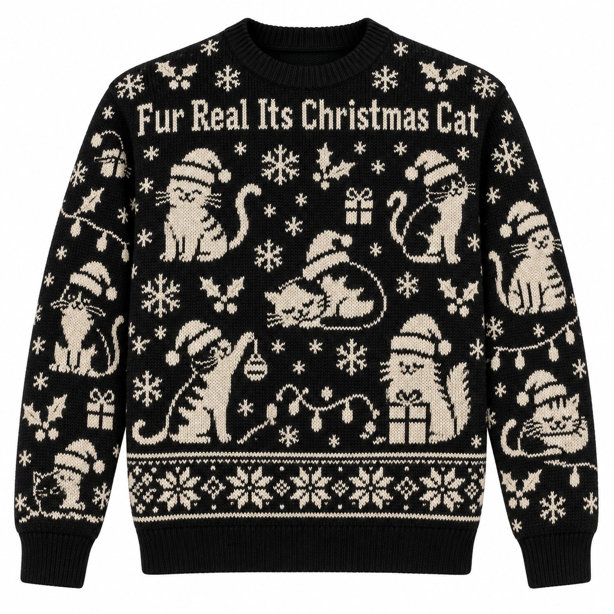 [popular-sweater:PX-06-02:front] Fur Real Its Christmas Cat Ugly Christmas Sweatshirt - Front view