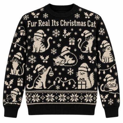 [popular-sweater:PX-06-02:front] Fur Real Its Christmas Cat Ugly Christmas Sweatshirt - Front view