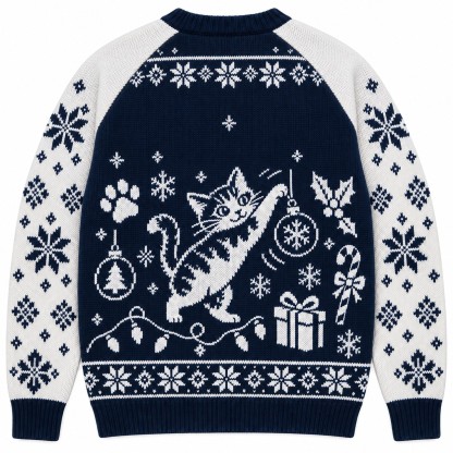 [popular-sweater:PX-06-03:back] Naughty Cat Ornament Thief Ugly Christmas Sweatshirt - Back view