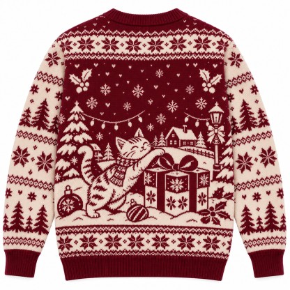 [popular-sweater:PX-06-04:back] Purrfect Christmas Cat Gift Box Ugly Christmas Sweatshirt - Back view