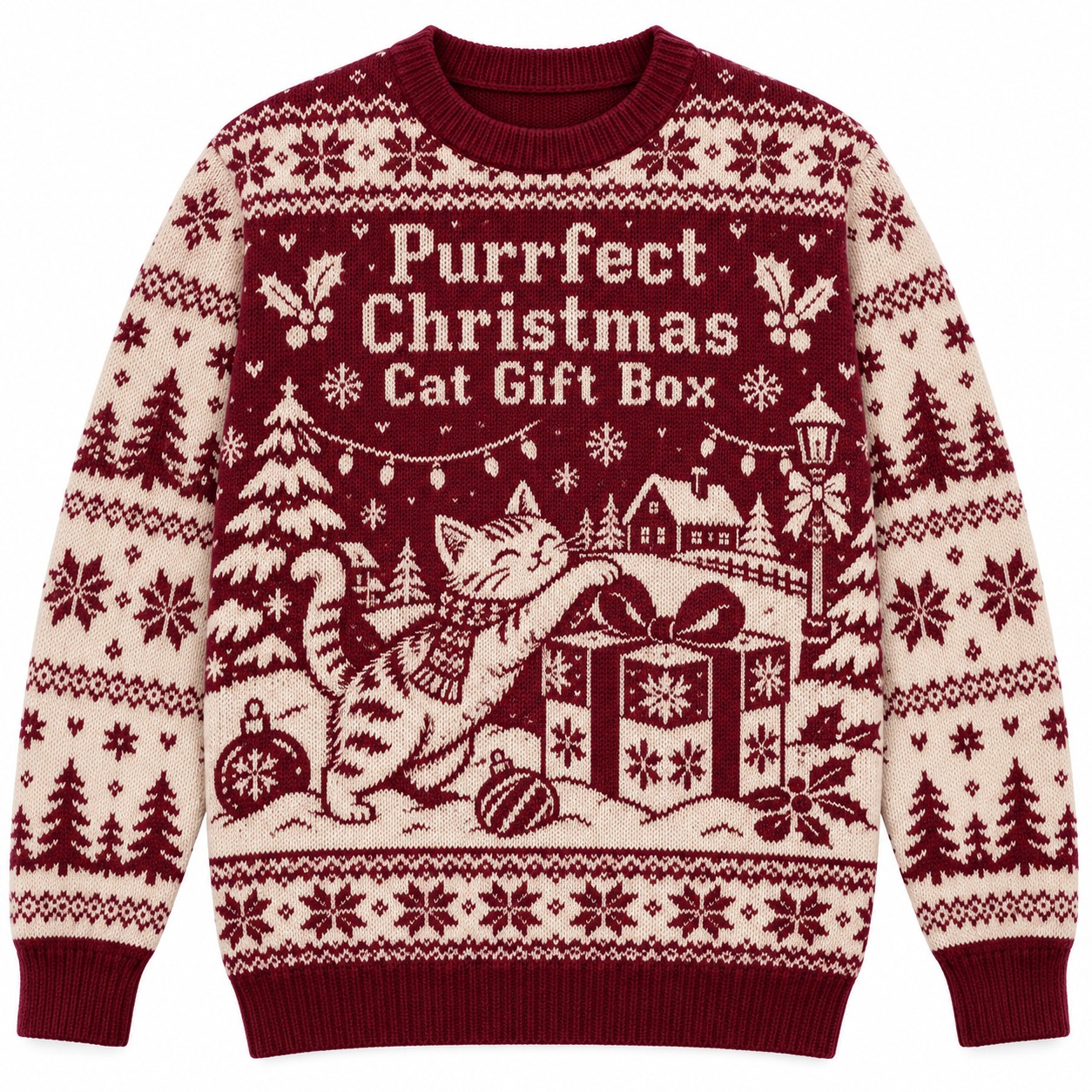 [popular-sweater:PX-06-04:front] Purrfect Christmas Cat Gift Box Ugly Christmas Sweatshirt - Front view