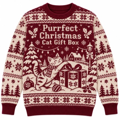 [popular-sweater:PX-06-04:front] Purrfect Christmas Cat Gift Box Ugly Christmas Sweatshirt - Front view