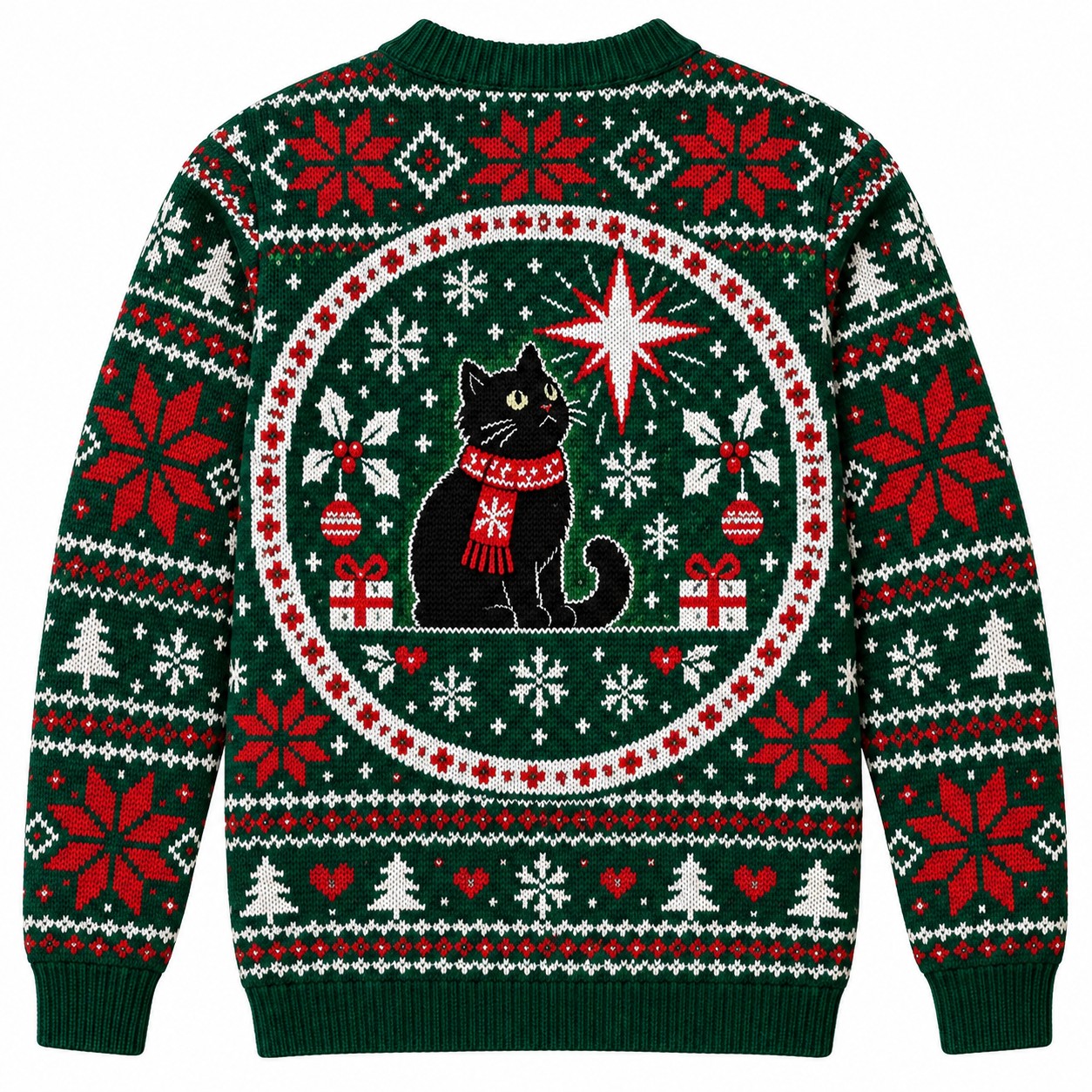 [popular-sweater:PX-06-05:back] Black Cat Christmas Star Ugly Christmas Sweatshirt - Back view