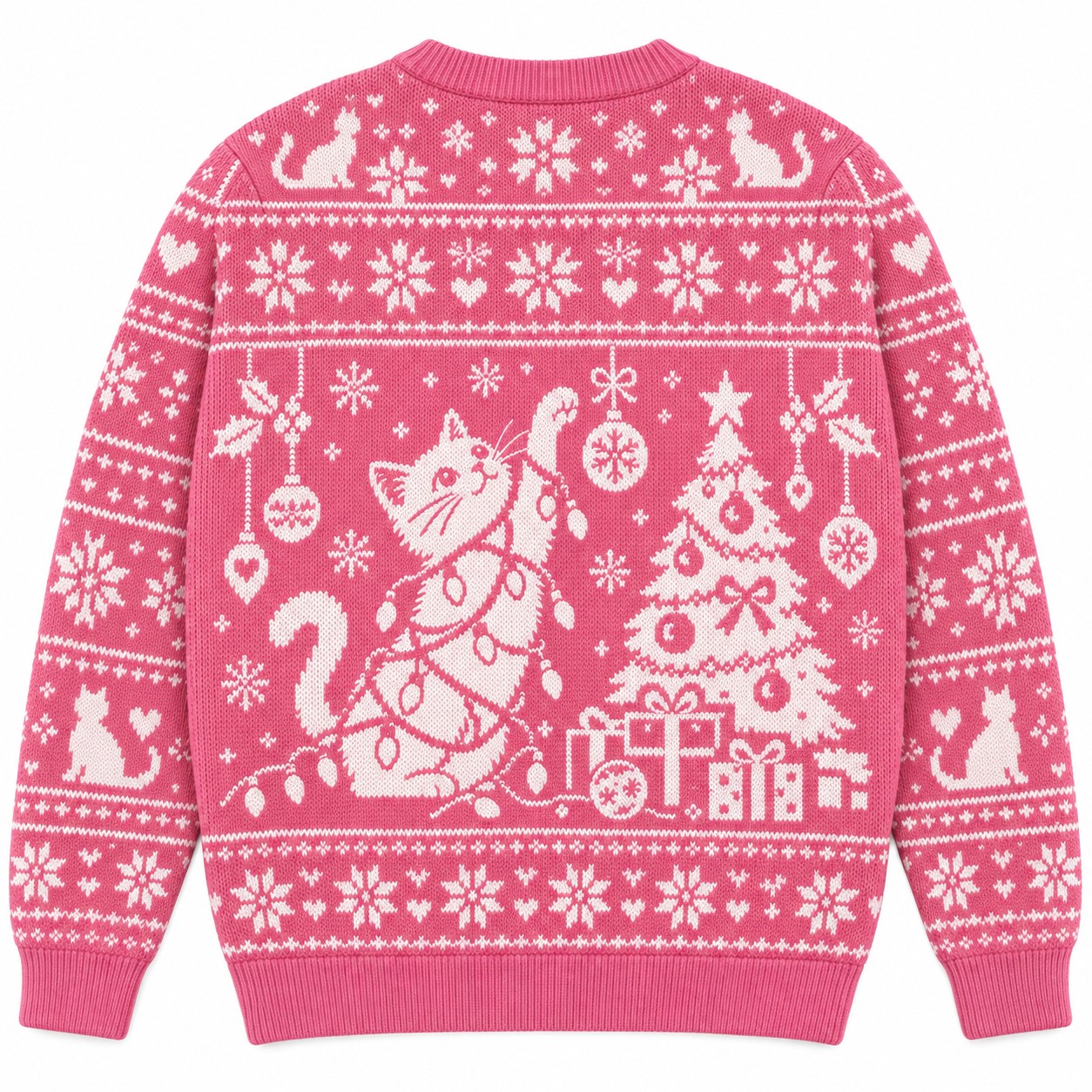 [popular-sweater:PX-06-06:back] Cat Ornament Christmas Tree Ugly Christmas Sweatshirt - Back view