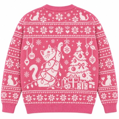 [popular-sweater:PX-06-06:back] Cat Ornament Christmas Tree Ugly Christmas Sweatshirt - Back view