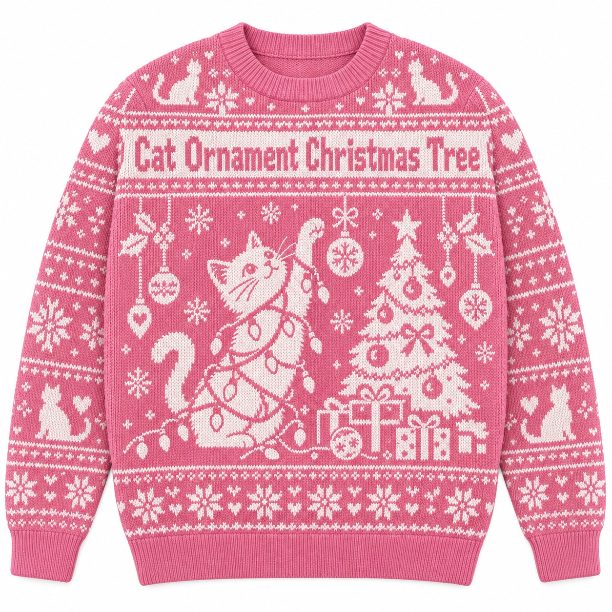 [popular-sweater:PX-06-06:front] Cat Ornament Christmas Tree Ugly Christmas Sweatshirt - Front view