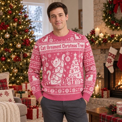 [popular-sweater:PX-06-06:male] Cat Ornament Christmas Tree Ugly Christmas Sweatshirt - Male view