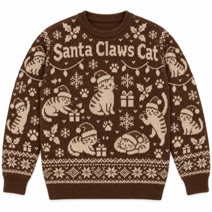[popular-sweater:PX-06-07:front] Santa Claws Cat Ugly Christmas Sweatshirt - Front view