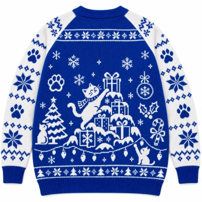 [popular-sweater:PX-06-08:back] Meowntain Of Gifts Cat Ugly Christmas Sweatshirt - Back view