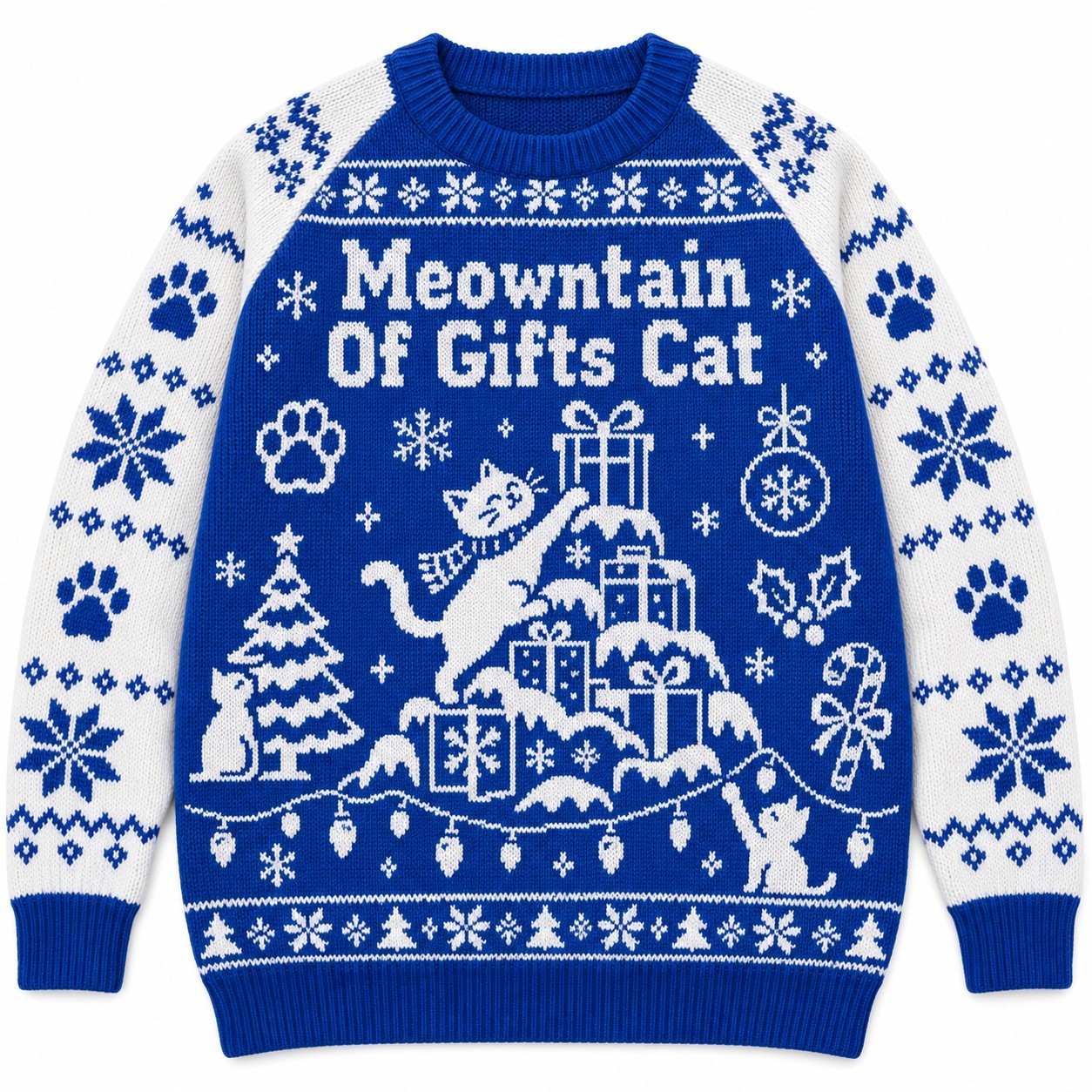 [popular-sweater:PX-06-08:front] Meowntain Of Gifts Cat Ugly Christmas Sweatshirt - Front view