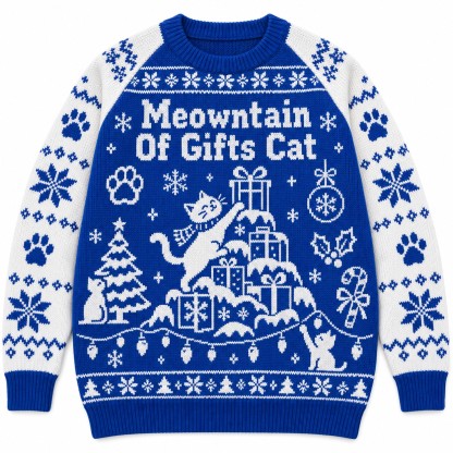 [popular-sweater:PX-06-08:front] Meowntain Of Gifts Cat Ugly Christmas Sweatshirt - Front view