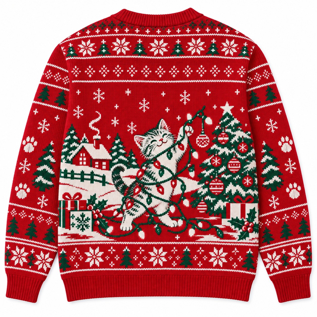 [popular-sweater:PX-06-09:back] Christmas Kitty Chaos Lights Ugly Christmas Sweatshirt - Back view
