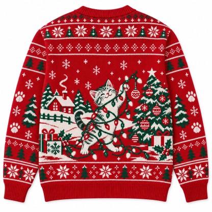 [popular-sweater:PX-06-09:back] Christmas Kitty Chaos Lights Ugly Christmas Sweatshirt - Back view