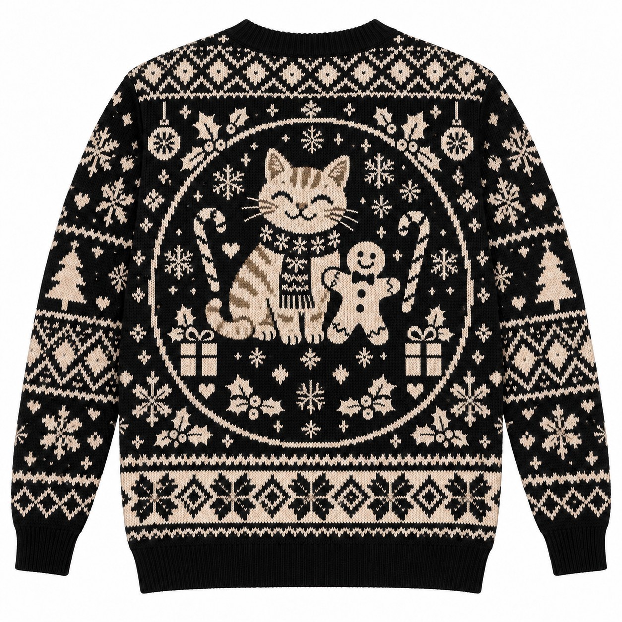 [popular-sweater:PX-06-10:back] Ginger Cat Gingerbread Ugly Christmas Sweatshirt - Back view