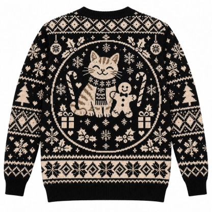 [popular-sweater:PX-06-10:back] Ginger Cat Gingerbread Ugly Christmas Sweatshirt - Back view