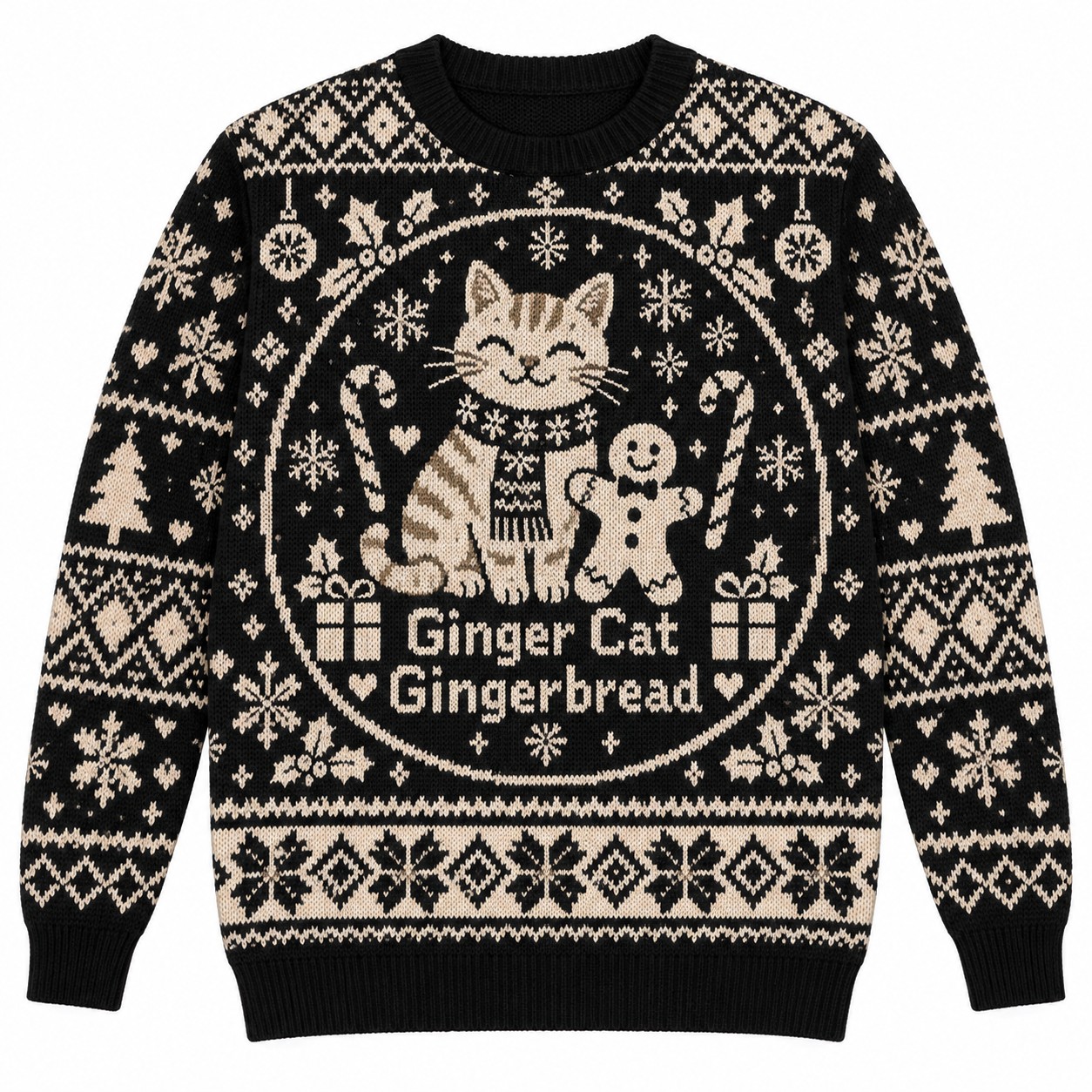 [popular-sweater:PX-06-10:front] Ginger Cat Gingerbread Ugly Christmas Sweatshirt - Front view