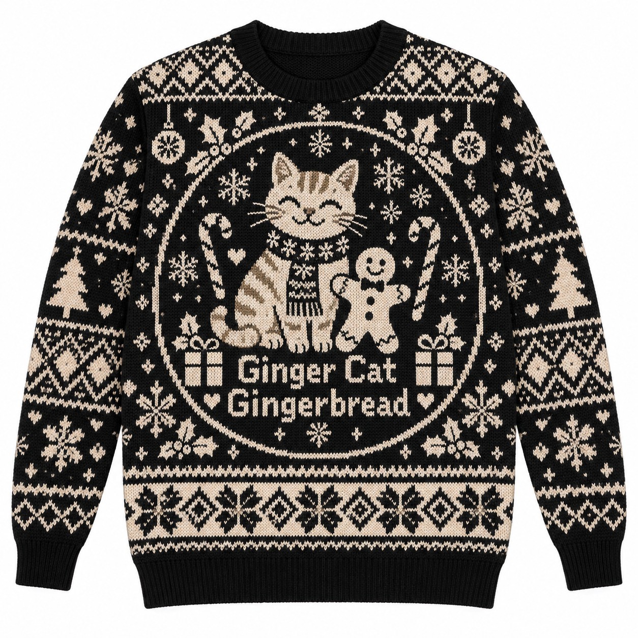 [popular-sweater:PX-06-10:front] Ginger Cat Gingerbread Ugly Christmas Sweatshirt - Front view