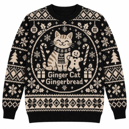 [popular-sweater:PX-06-10:front] Ginger Cat Gingerbread Ugly Christmas Sweatshirt - Front view