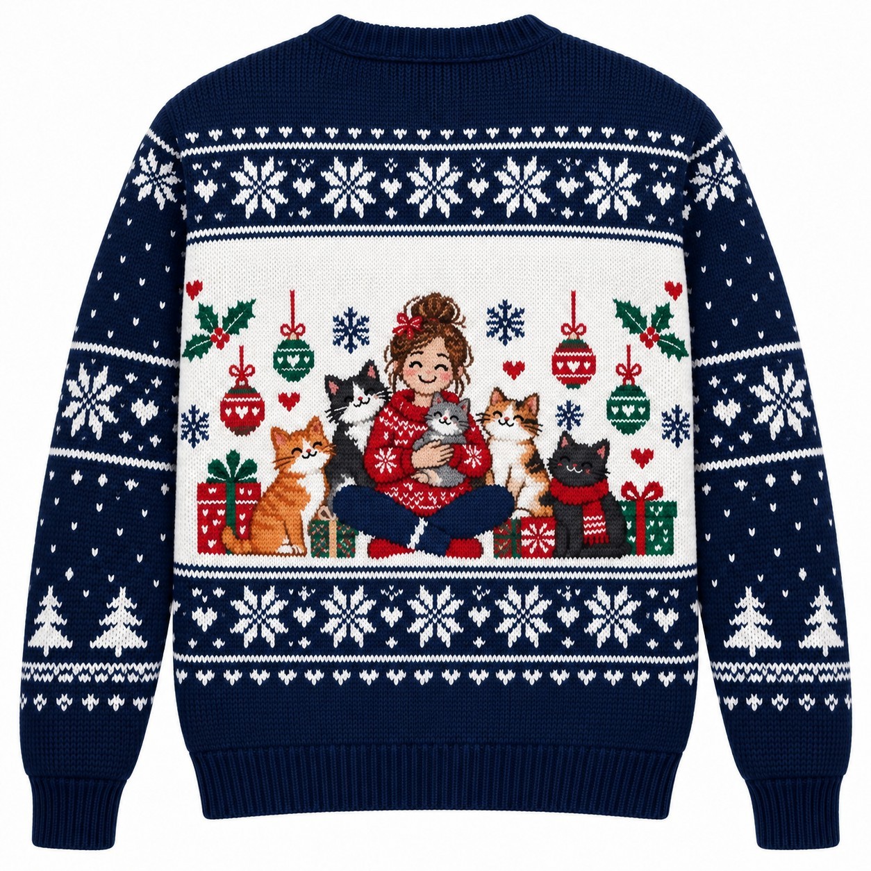 [popular-sweater:PX-06-11:back] Crazy Cat Lady Christmas Ugly Christmas Sweatshirt - Back view