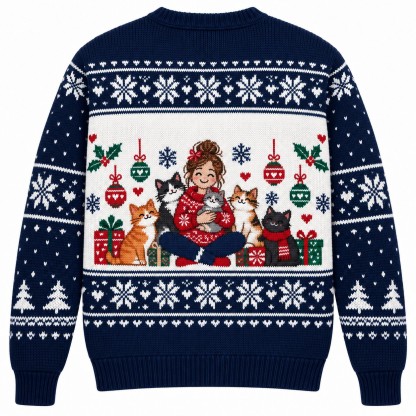 [popular-sweater:PX-06-11:back] Crazy Cat Lady Christmas Ugly Christmas Sweatshirt - Back view