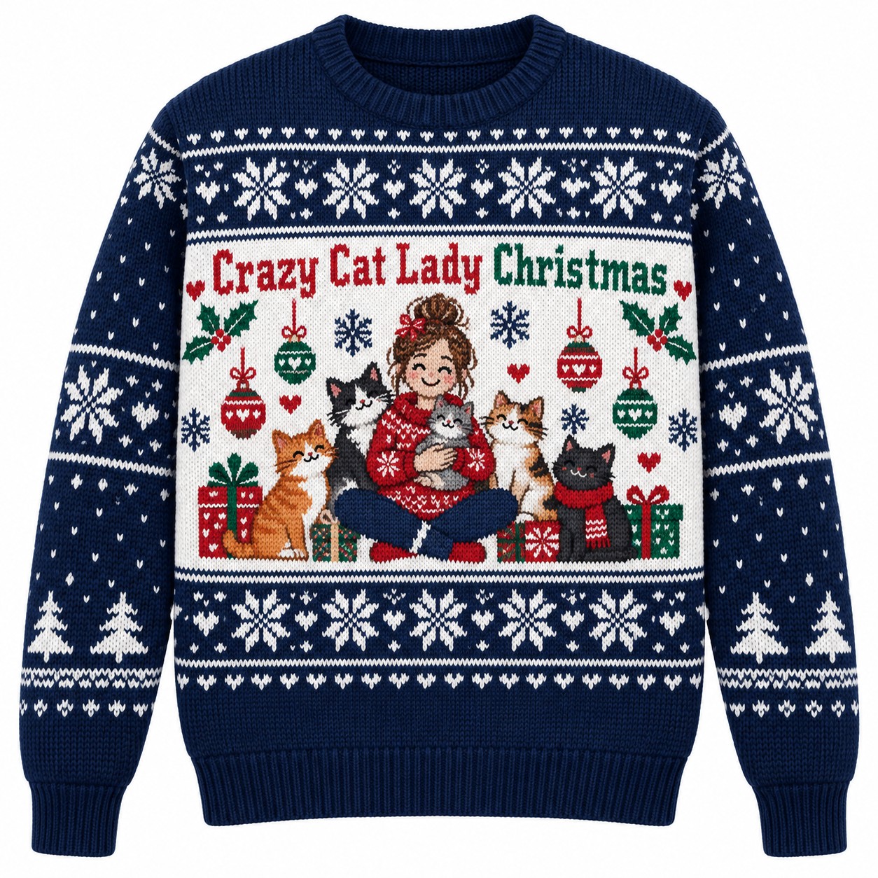 [popular-sweater:PX-06-11:front] Crazy Cat Lady Christmas Ugly Christmas Sweatshirt - Front view