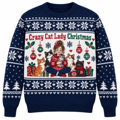 [popular-sweater:PX-06-11:front] Crazy Cat Lady Christmas Ugly Christmas Sweatshirt - Front view