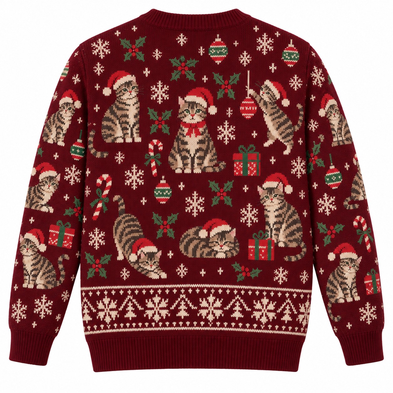 [popular-sweater:PX-06-12:back] Tabby Holidays Cat Ugly Christmas Sweatshirt - Back view