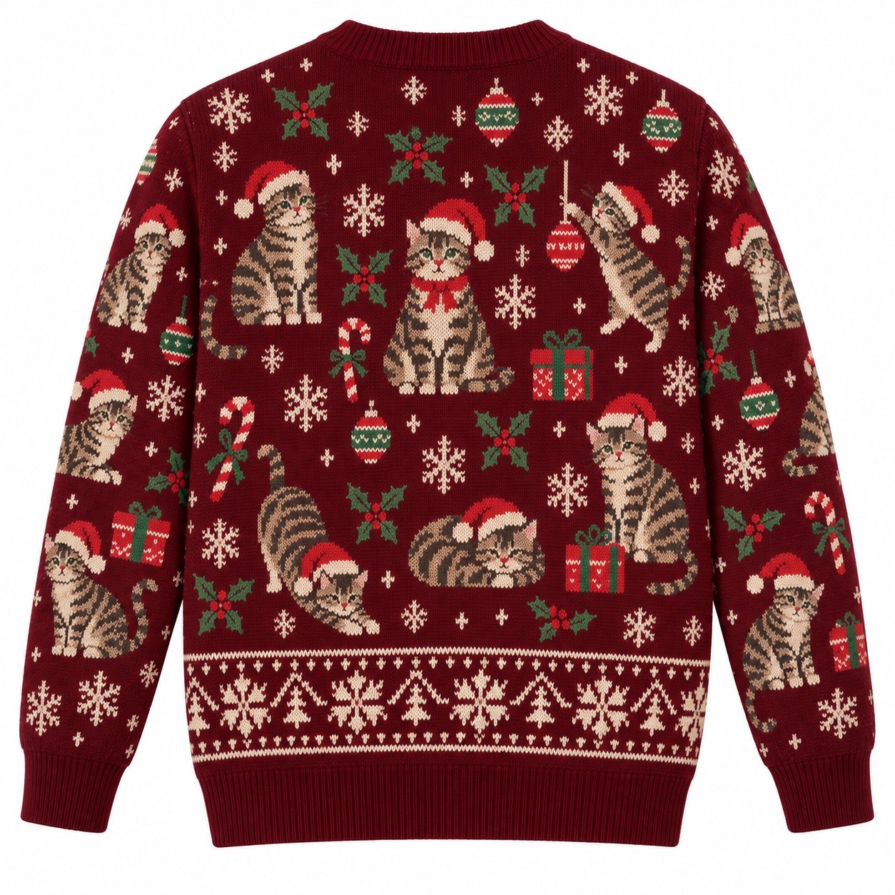 [popular-sweater:PX-06-12:back] Tabby Holidays Cat Ugly Christmas Sweatshirt - Back view