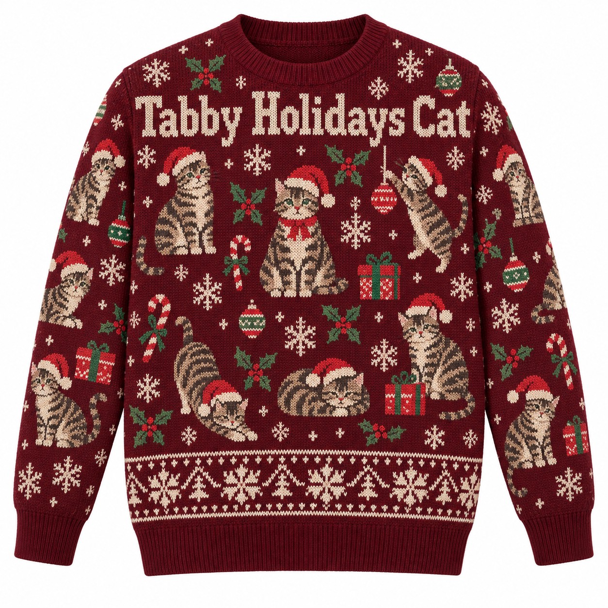 [popular-sweater:PX-06-12:front] Tabby Holidays Cat Ugly Christmas Sweatshirt - Front view