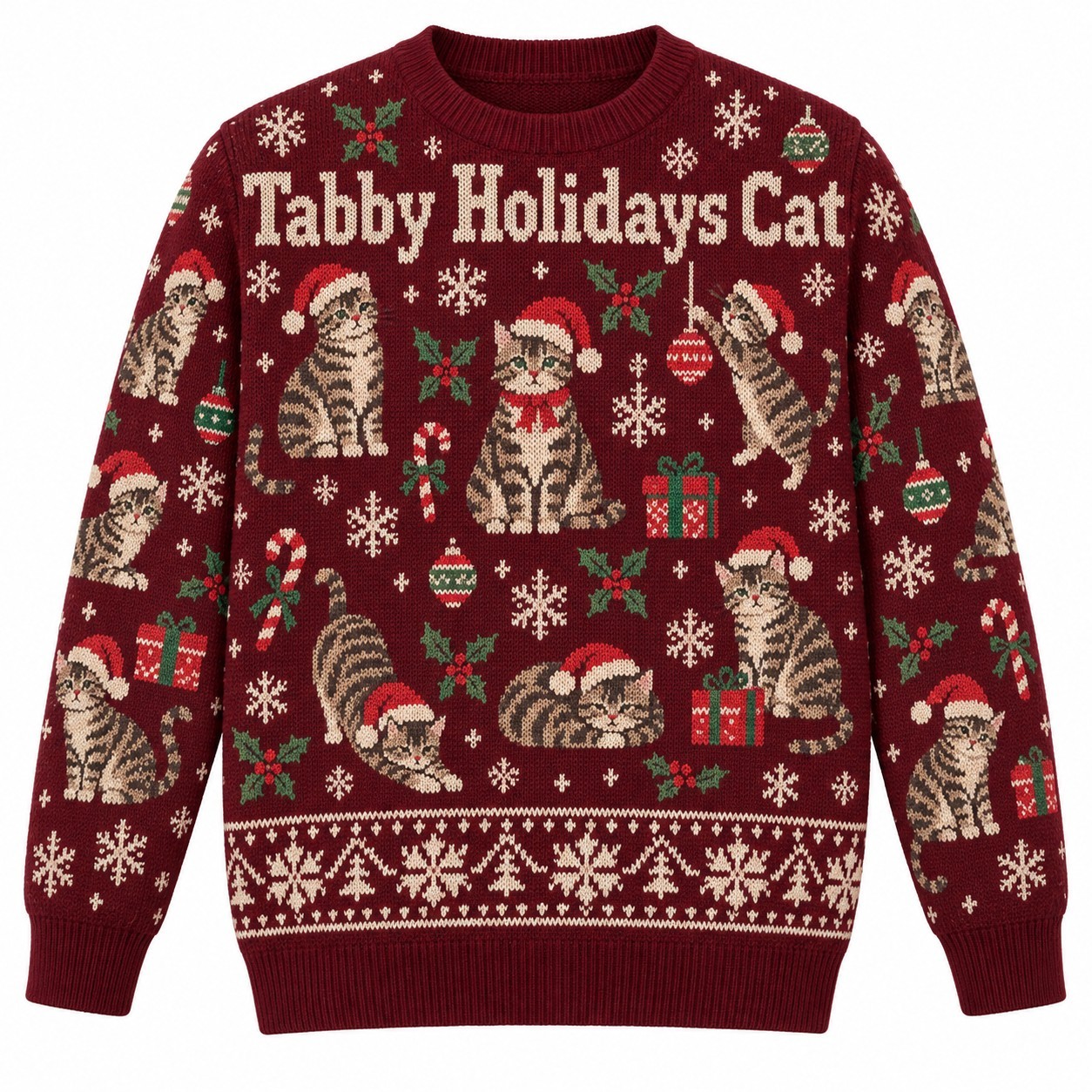 [popular-sweater:PX-06-12:front] Tabby Holidays Cat Ugly Christmas Sweatshirt - Front view