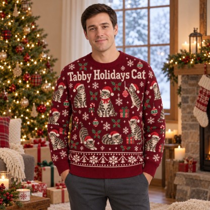 [popular-sweater:PX-06-12:male] Tabby Holidays Cat Ugly Christmas Sweatshirt - Male view