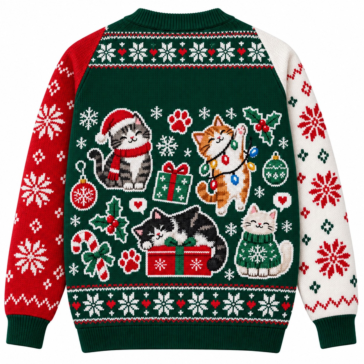 [popular-sweater:PX-06-13:back] Snow Paws Cat Ugly Christmas Sweatshirt - Back view