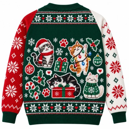 [popular-sweater:PX-06-13:back] Snow Paws Cat Ugly Christmas Sweatshirt - Back view