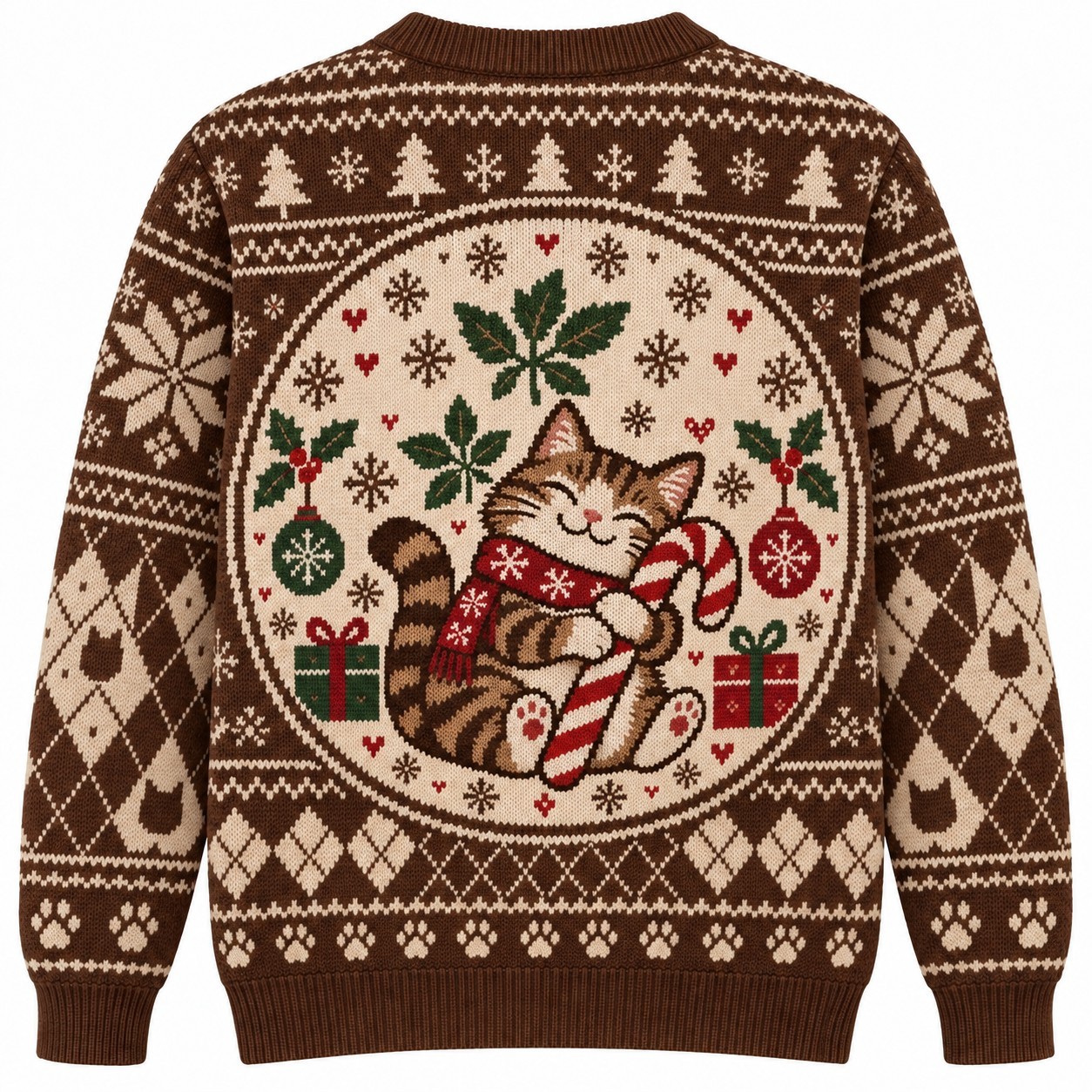 [popular-sweater:PX-06-15:back] Catnip And Candy Canes Ugly Christmas Sweatshirt - Back view