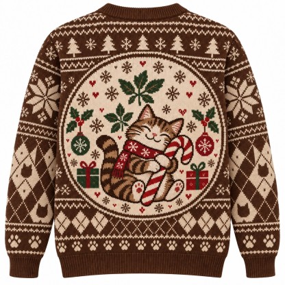[popular-sweater:PX-06-15:back] Catnip And Candy Canes Ugly Christmas Sweatshirt - Back view