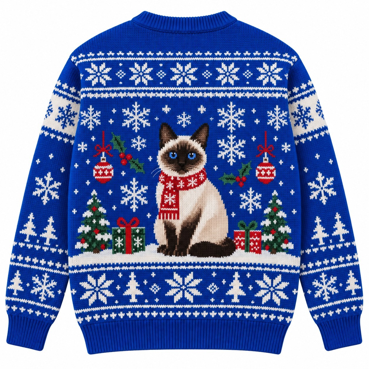 [popular-sweater:PX-06-16:back] Siamese Snowflake Cat Ugly Christmas Sweatshirt - Back view