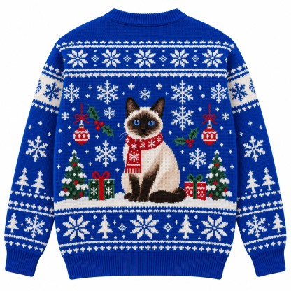[popular-sweater:PX-06-16:back] Siamese Snowflake Cat Ugly Christmas Sweatshirt - Back view
