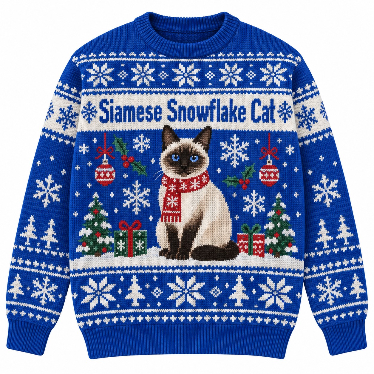 [popular-sweater:PX-06-16:front] Siamese Snowflake Cat Ugly Christmas Sweatshirt - Front view